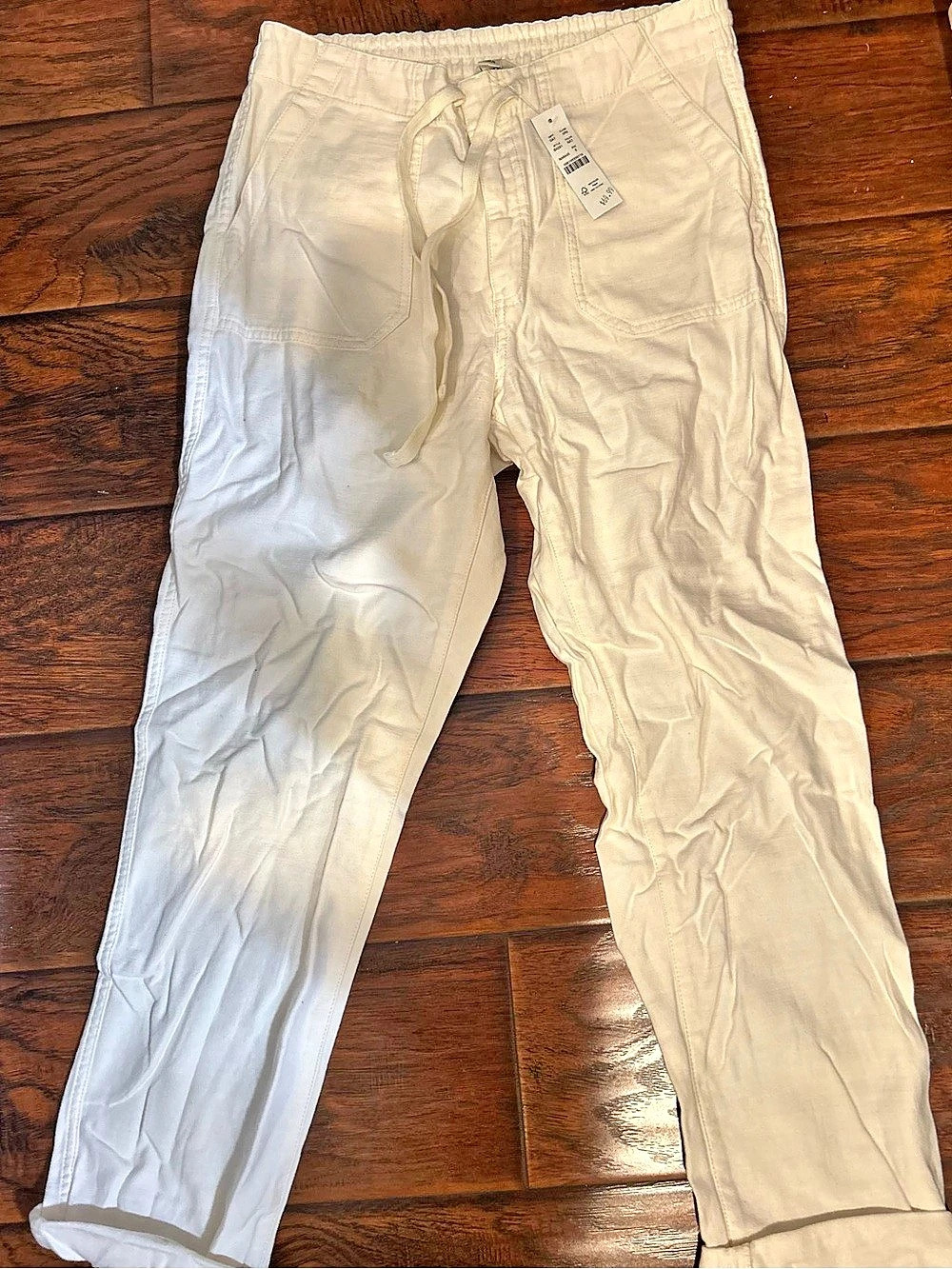 J.Crew Tie-Waist Camp Pant Straight Leg Cotton Pants in White Small. NWT
